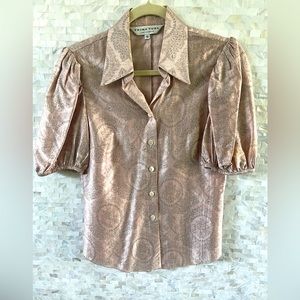 Trina Turk blush and grey blouse